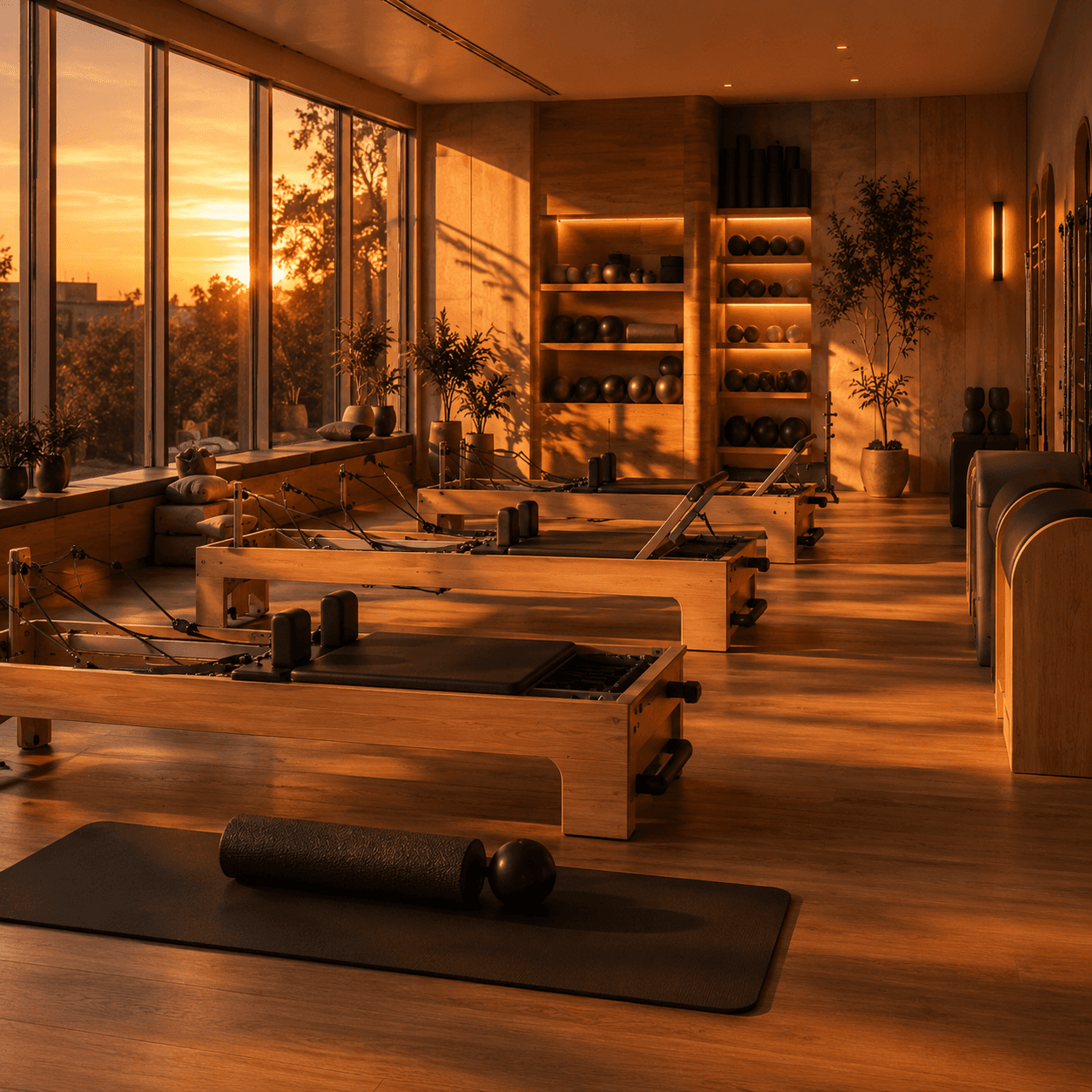 Estúdio de pilates ao entardecer